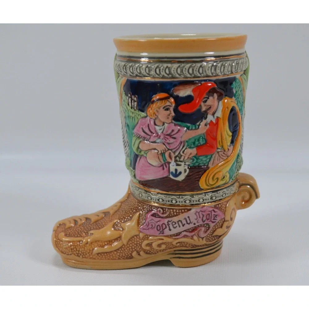Vtg German Ceramic‎ Boot Shaped Beer Stein Mug Hopfen u. Malz Gotterhalt's 5